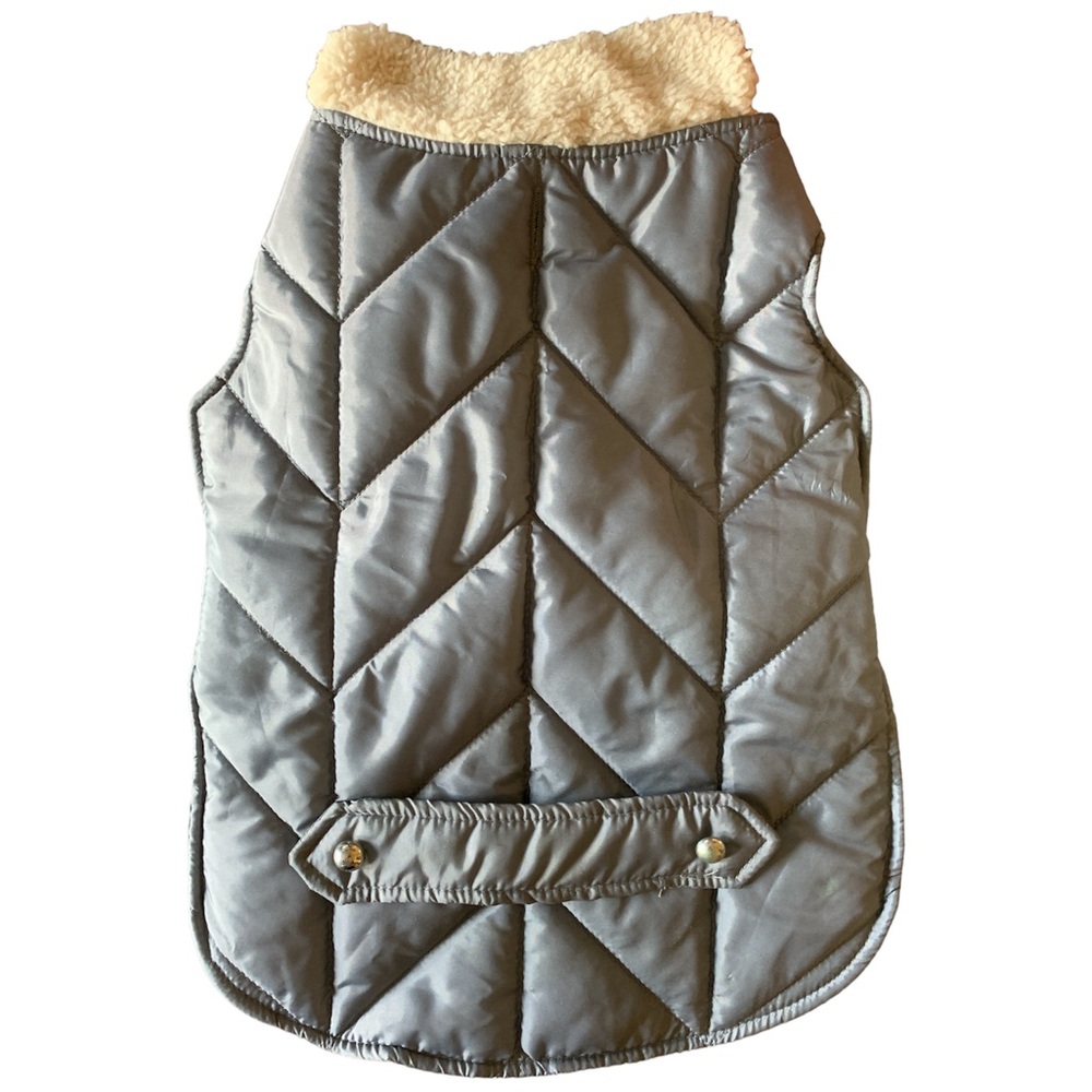 Silver Grey Quilted Puffer Dog Vest - Small - Like New